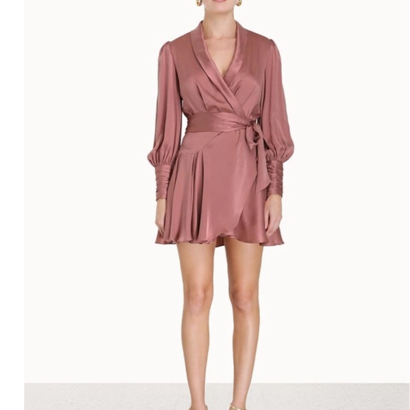 Zimmermann Silk Wrap Dress in Dusty Pink